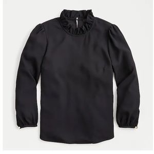 J Crew Long-sleeve ruffle-neck top in 365 crepe